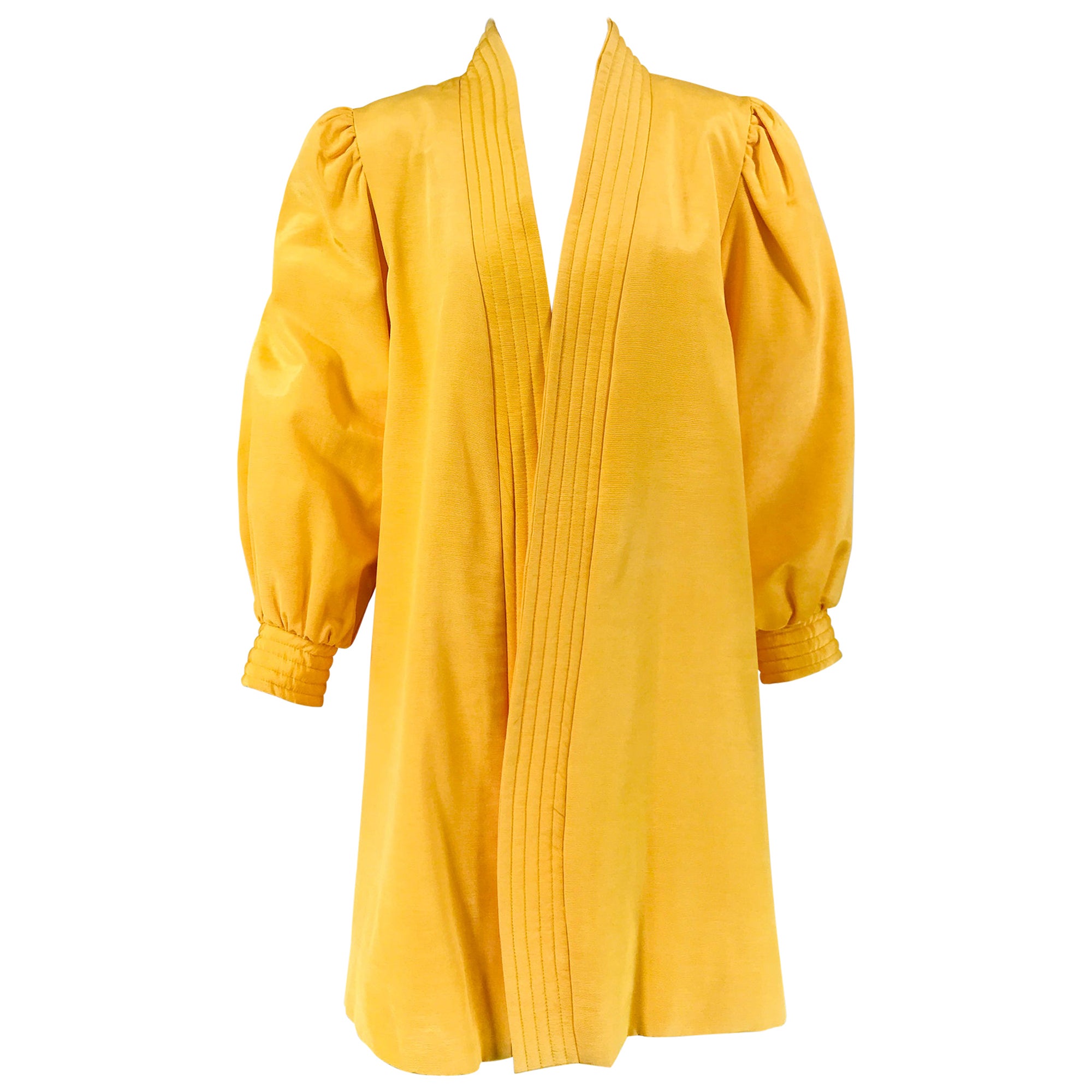 Victor Costa Mustard Yellow Faille Coat Quilted Facings & Cuffs 1980s For Sale