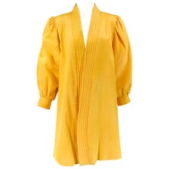 Victor Costa Mustard Yellow Faille Coat Quilted Facings & Cuffs 1980s