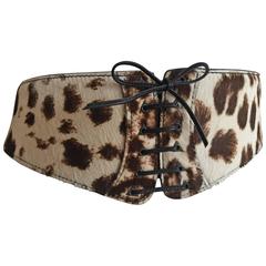 ALAIA Ponyhair Leopard Print Corset Lace Belt