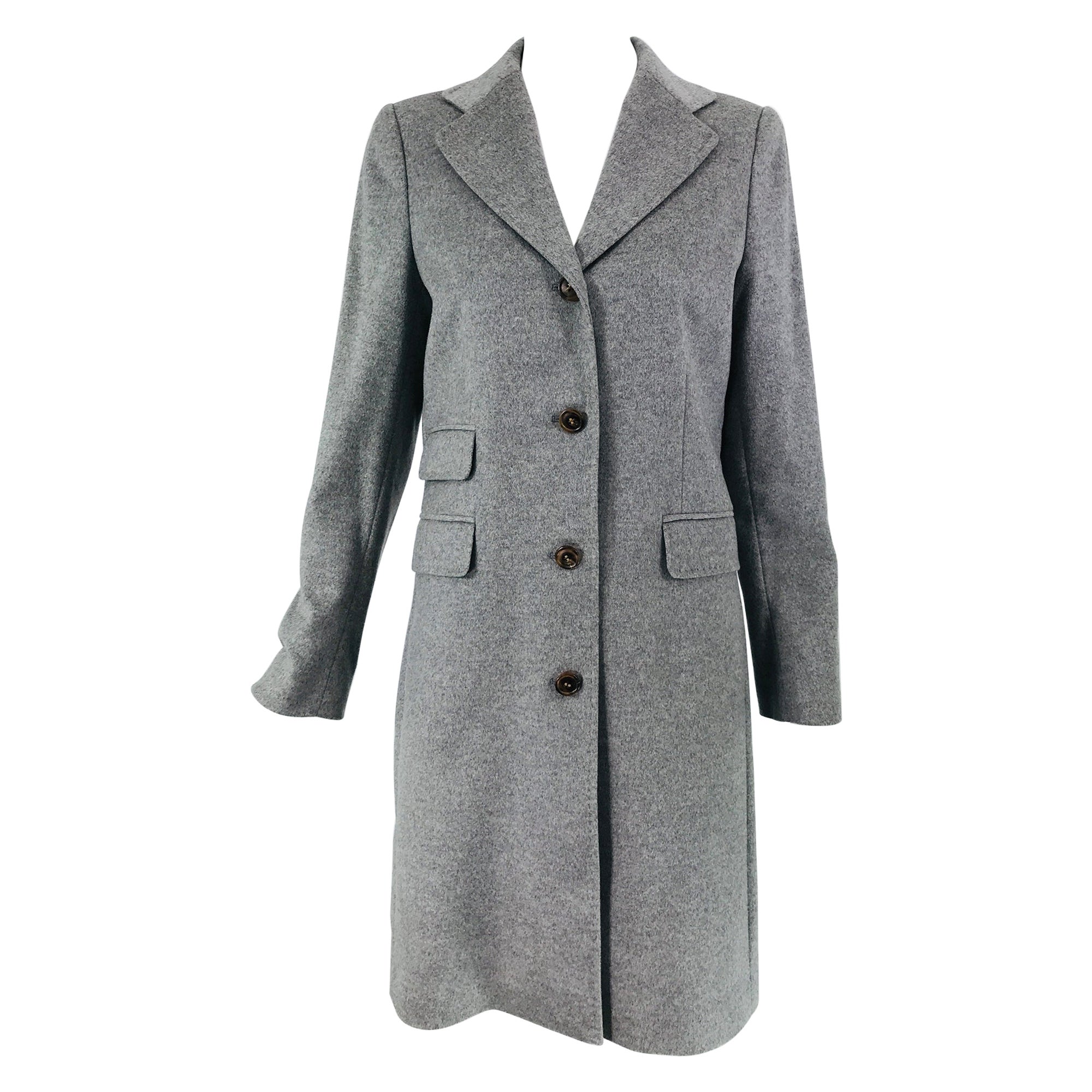 Eric Bompard Pale Grey Cashmere Single Breasted Coat  For Sale