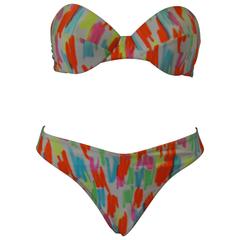 Unique Gianni Versace Mare White Neon Color Stroke Bikini