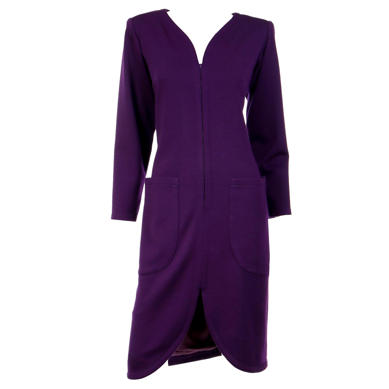 1984 Yves Saint Laurent Vintage Purple Zip Front Runway Dress For Sale