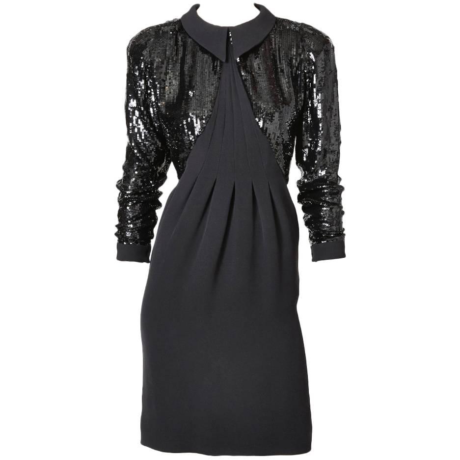 Geoffrey Beene Crepe And Sequined Cocktail Dress