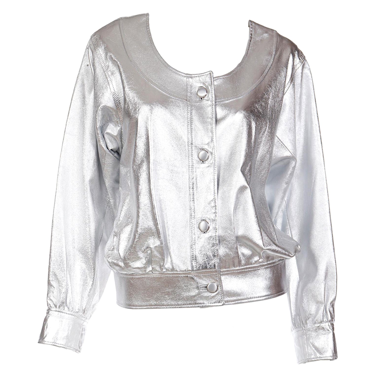 1982 Yves Saint Laurent Silver Leather Documented Runway Jacket For Sale