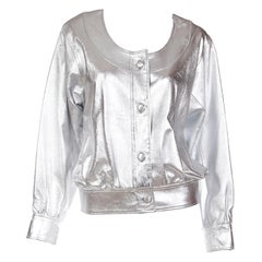 Vintage 1982 Yves Saint Laurent Silver Leather Documented Runway Jacket