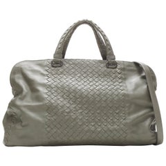 BOTTEGA VENETA grey Intrecciato woven leather zip trio compartment satchel bag