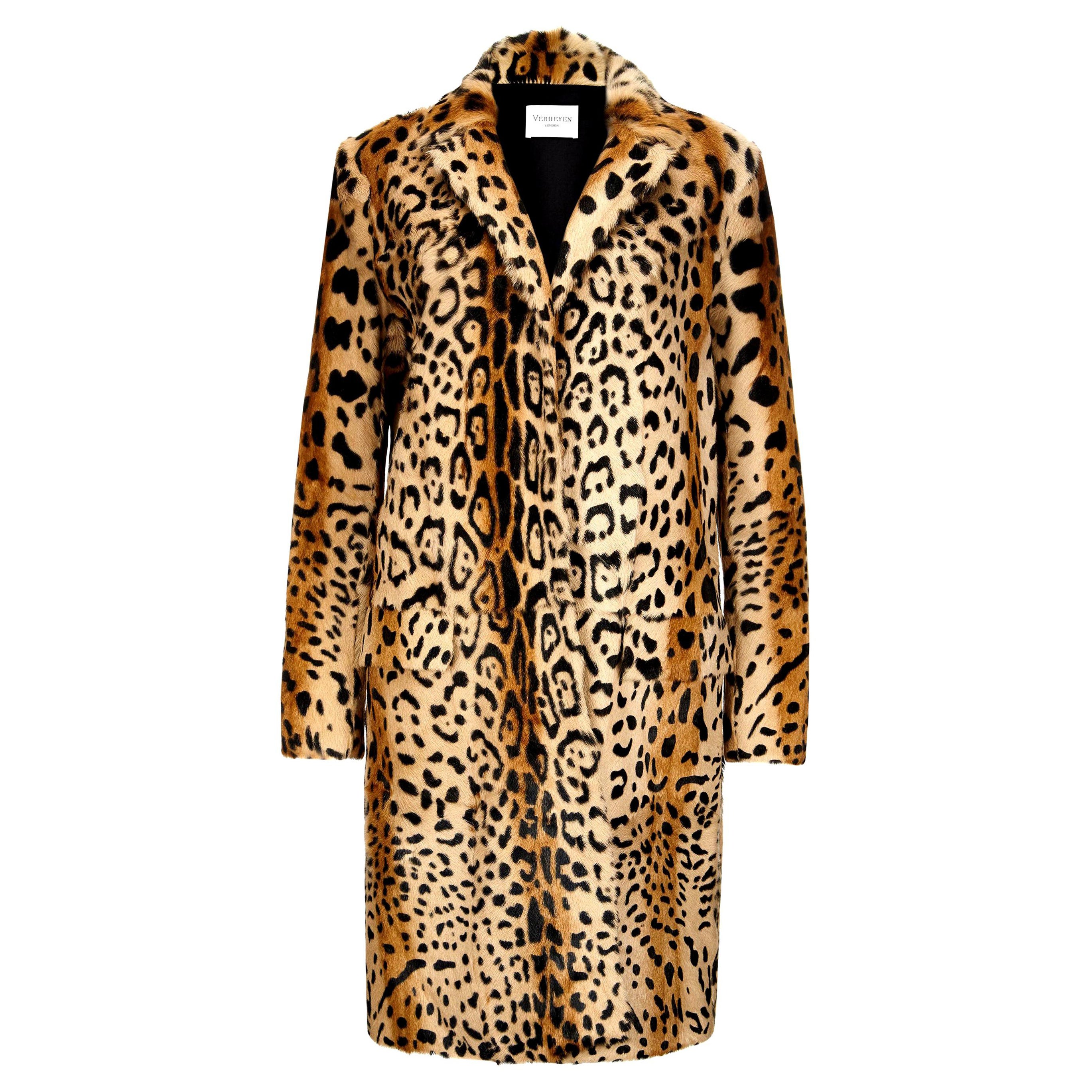 Verheyen London Mantel mit Leopardenmuster aus natürlichem Ziegenhaarpelz UK 12  im Angebot