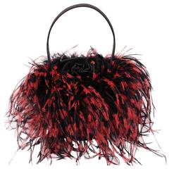 Red Ostrich Feather Trimmed Black Silk Bag