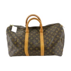 Louis Vuitton Brown Monogram Canvas Leather Keepall 45cm Duffle Bag