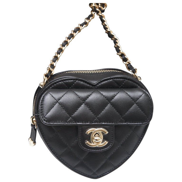 CHANEL Black Leather Quilted LOVE HEART Bag Clutch Lambskin Gold CC ...