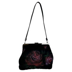 F/W 1998 Dolce & Gabbana Runway Hand Painted Red Rose Black Mesh Bag