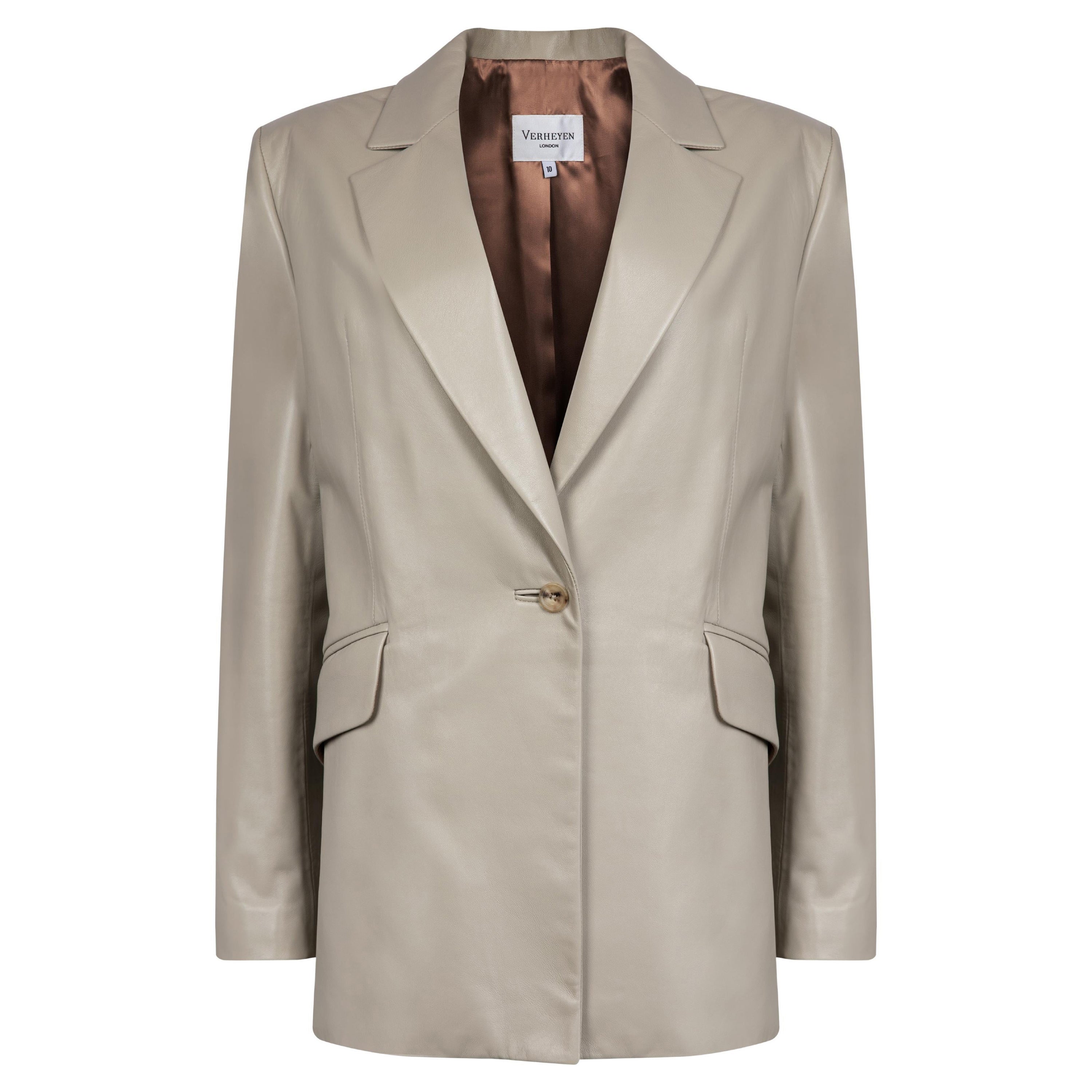 Verheyen London Chesca Oversize Blazer in Stone Grey Leather, Size 6 For Sale