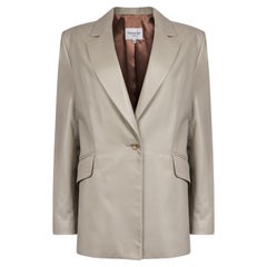 Verheyen London Chesca Oversize Blazer in Stone Grey Leather, Size 14