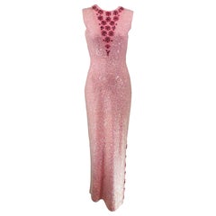 Vintage 1960s Hand Beaded In Hong Kong Iridescent Pink Hour Glass Sequin Gown