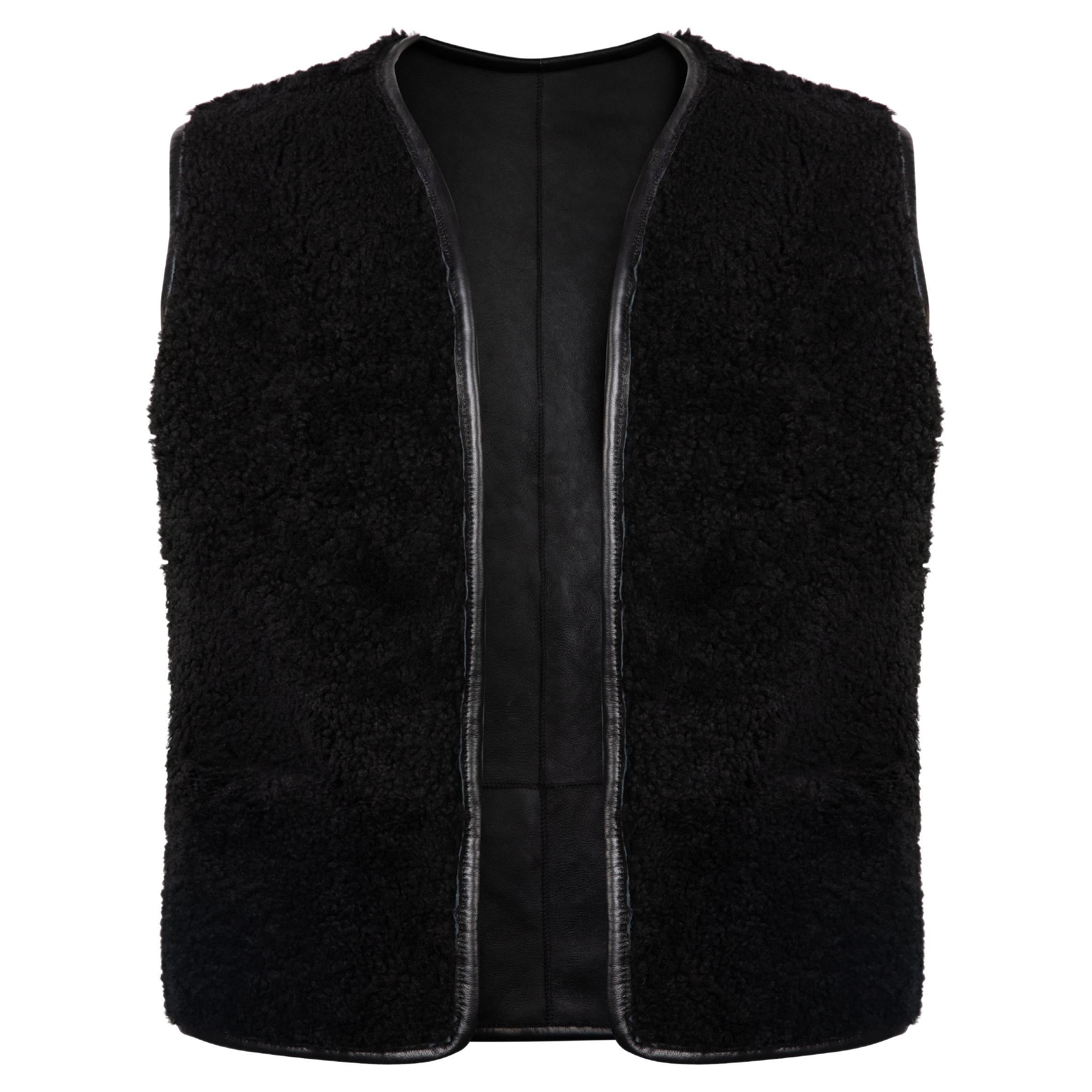 Verheyen London - Gilet réversible en peau de mouton noir - Taille small en vente