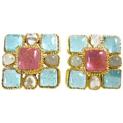 Rare Vintage Signed 1980s Chanel Gripoix Glass Earrings