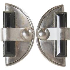 Vintage 1930s Art Deco Chrome With Onyx Earrings 11