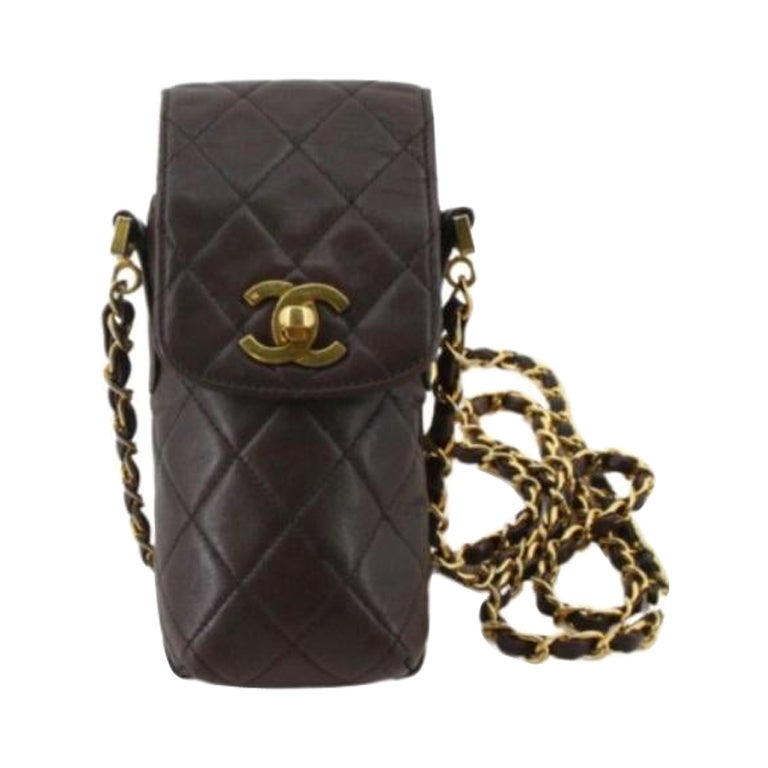 Chanel Dark Brown Quilted Lambskin CC Turnlock Phone Holder Crossbody Bag at 1stDibs