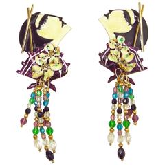 Retro Lunch At The Ritz Elegant Asian Lady Clip Earrings