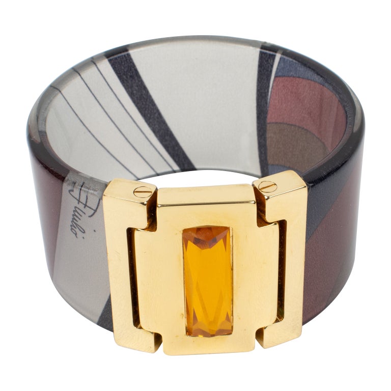 Emilio Pucci Jeweled Bracelet Bangle Lucite with Purple and Gray Silk ...