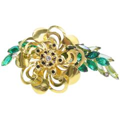 Vintage One of a Kind Robert Sorrell Faux Emerald/Ruby Floral Brooch