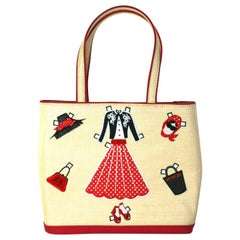 Lulu Guinness - Fourre-tout en raphia avec poupée en papier