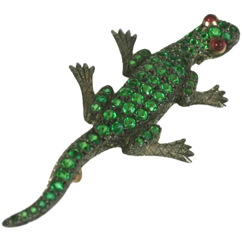 Charming Victorian Jeweled Lizard Brooch