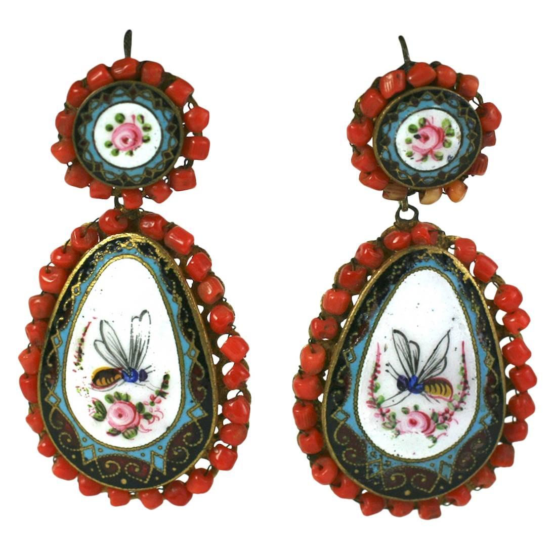 Victorian Enamel and Coral Earrings