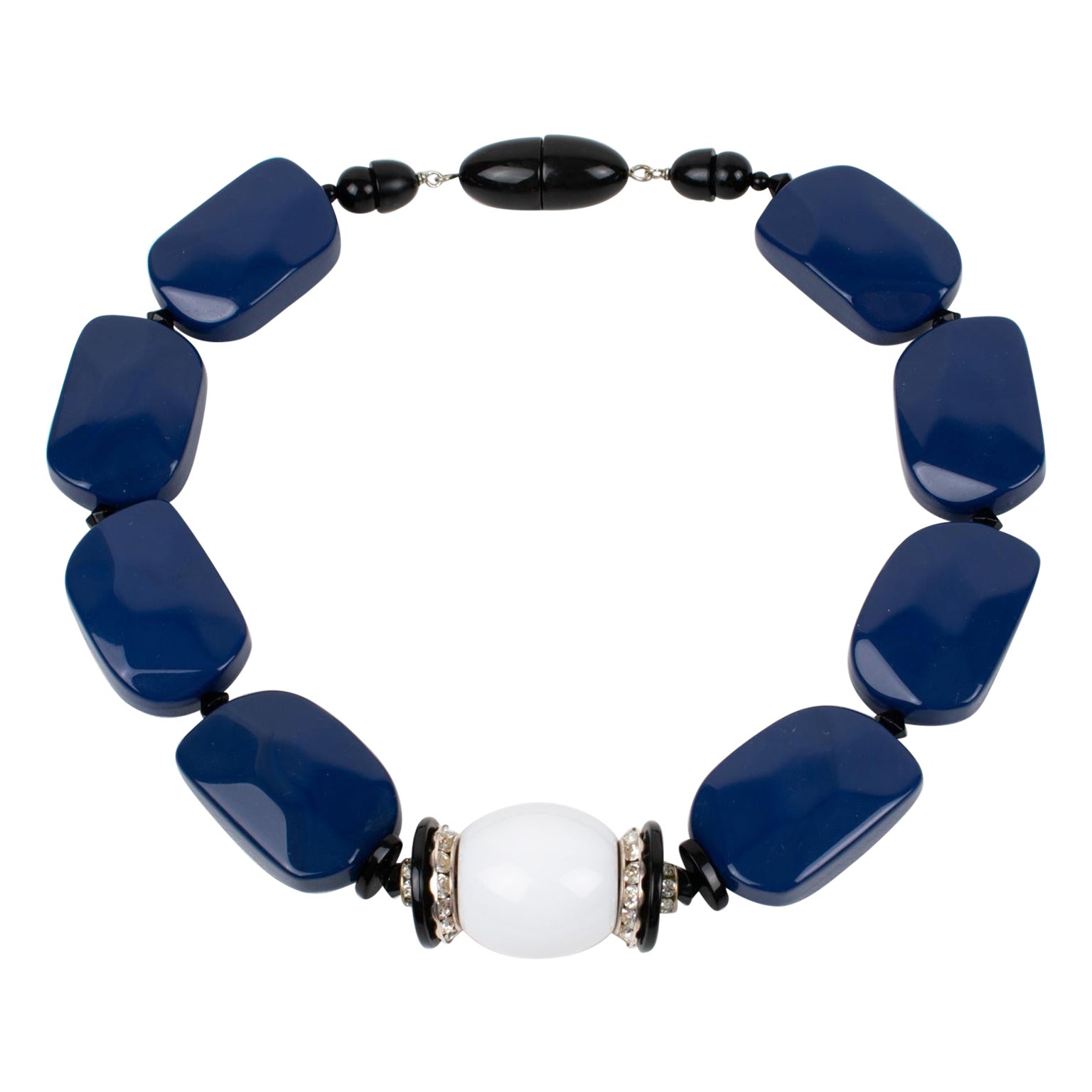 Angela Caputi Cobalt Blue and White Resin Choker Necklace For Sale