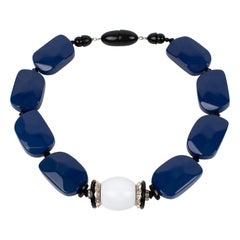Vintage Angela Caputi Cobalt Blue and White Resin Choker Necklace