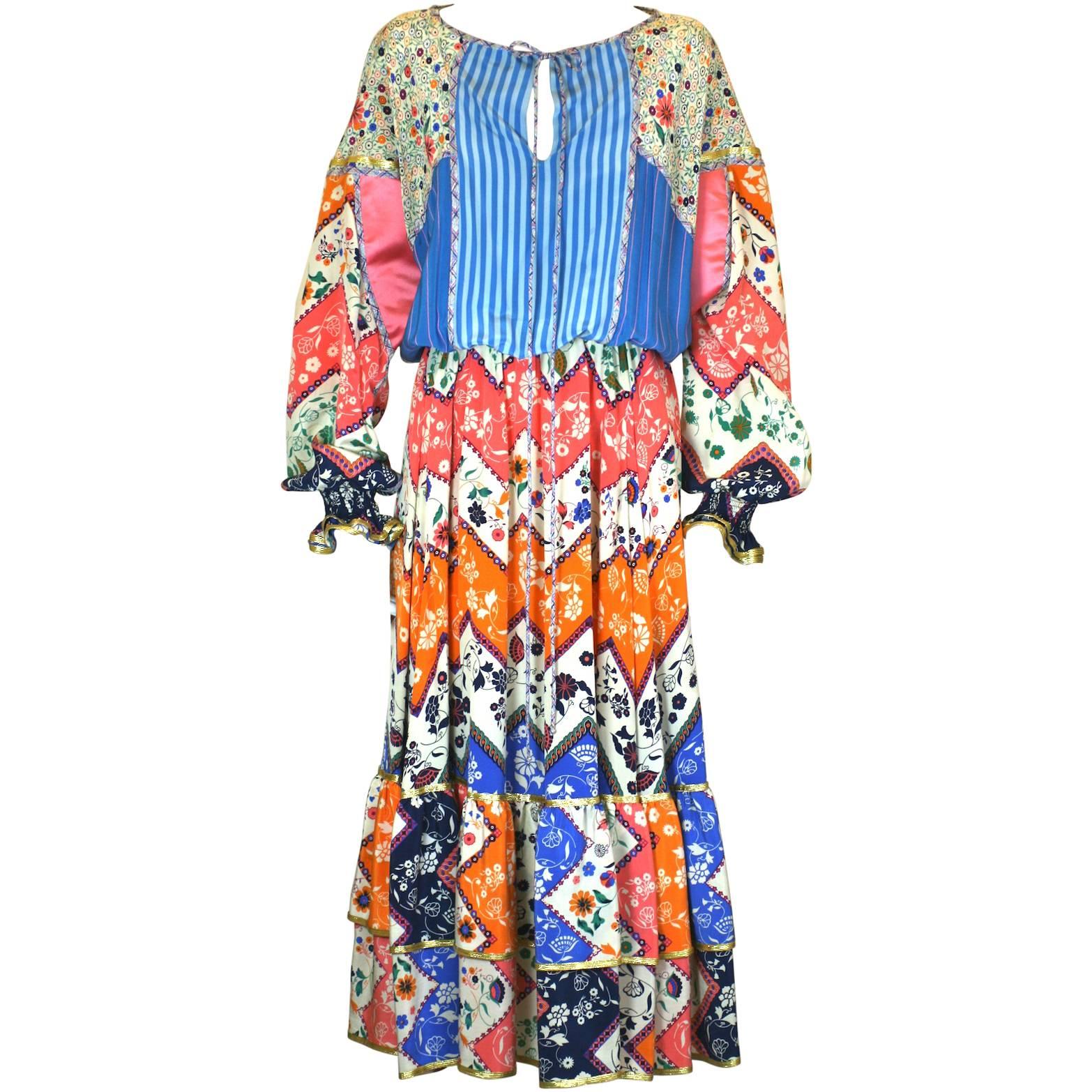 Koos Pieced Silk Crepe Boho Dress For Sale