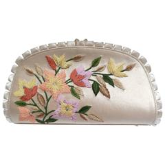 1990s Judith Leiber Floral Embroidered Silk Clutch 7