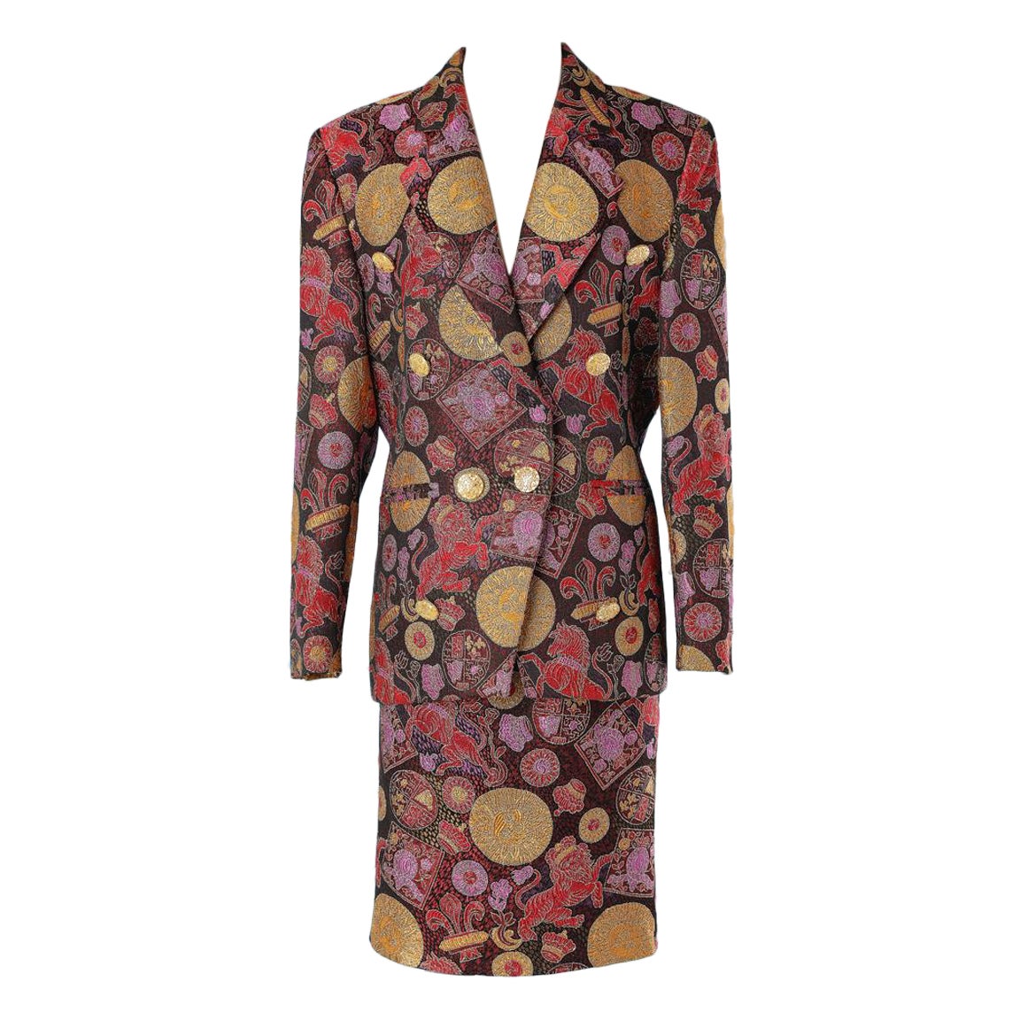 Cocktail skirt suit in multicolor and gold lurex brocade  Guy Laroche 