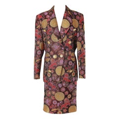 Retro Cocktail skirt suit in multicolor and gold lurex brocade  Guy Laroche 