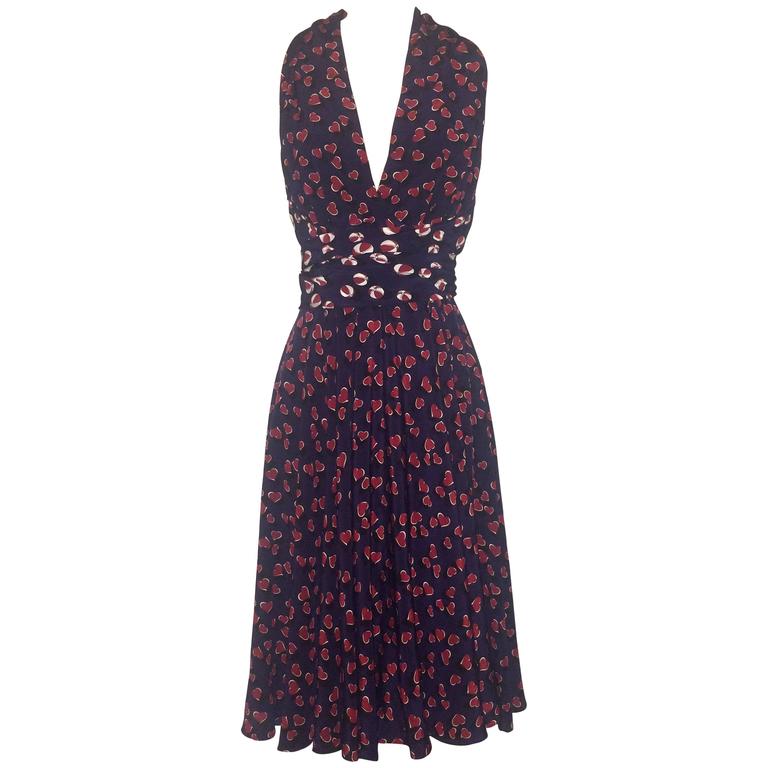 Gucci Blue and Red Heart and Beach Ball Print Silk Dress