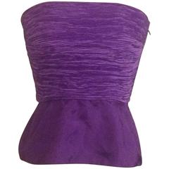 Mary McFadden Saks Fifth Avenue Early 1990s Purple Peplum Strapless Pleated Top 12
