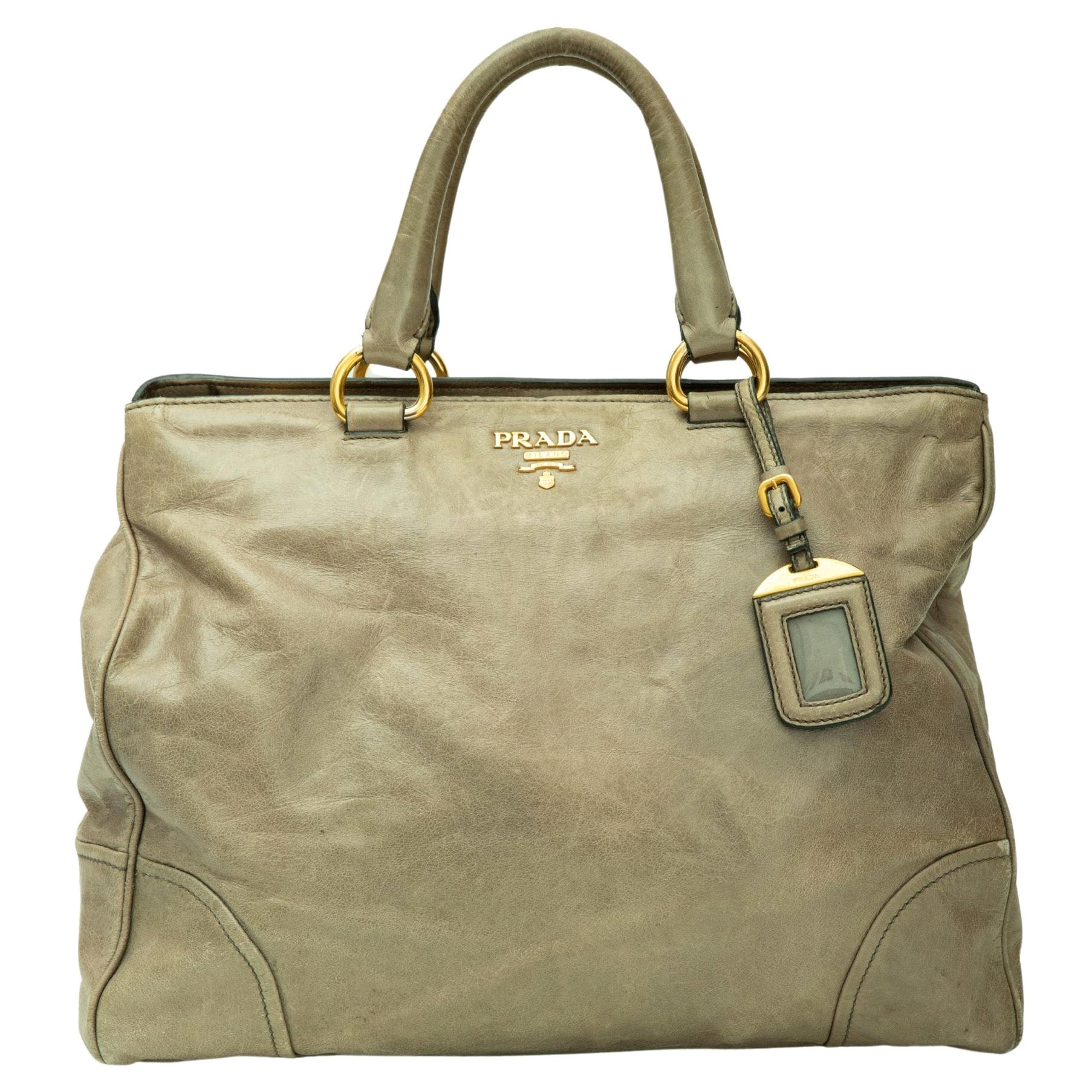 Prada Vitello Daino Grey Calf Leather Satchel Bag (Bn2325) For Sale