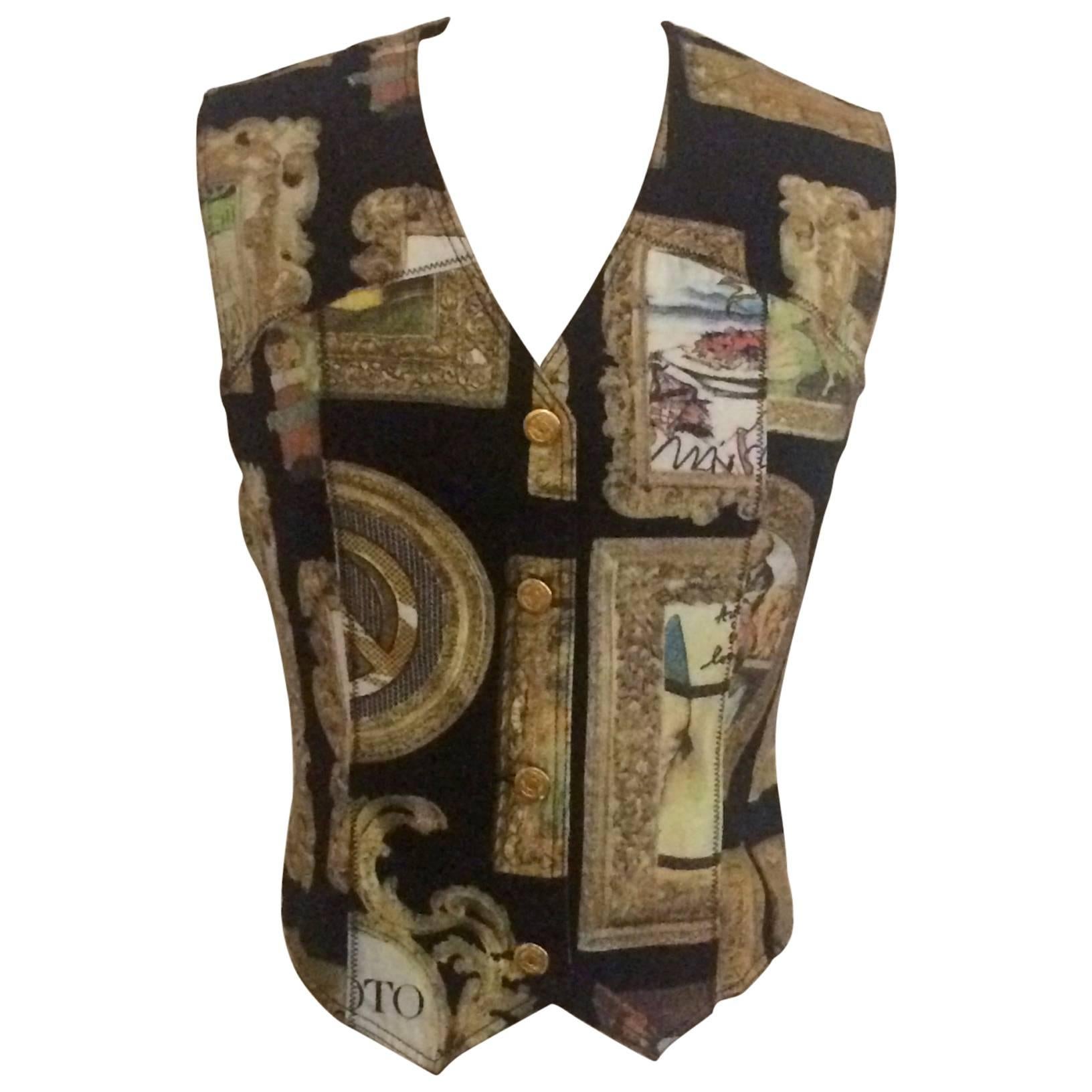 Moschino Jeans Black Gold Framed Masterpieces Art Vest, 1990s 