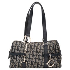 Dior Vintage Navy Oblique Trotter Logo Charms Boston Shoulder Bag (2003)