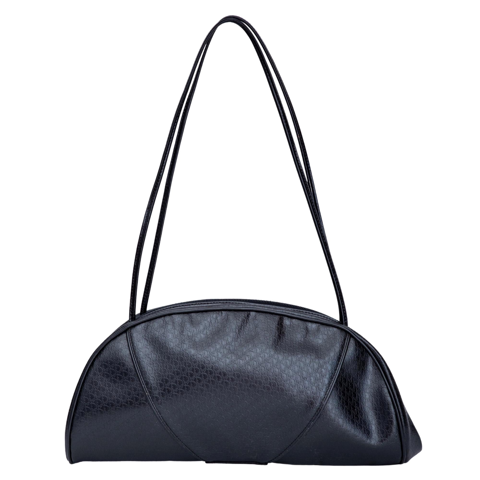 Dior Black Leather Oblique Embossed Crescent Shoulder Bag (2000) For Sale