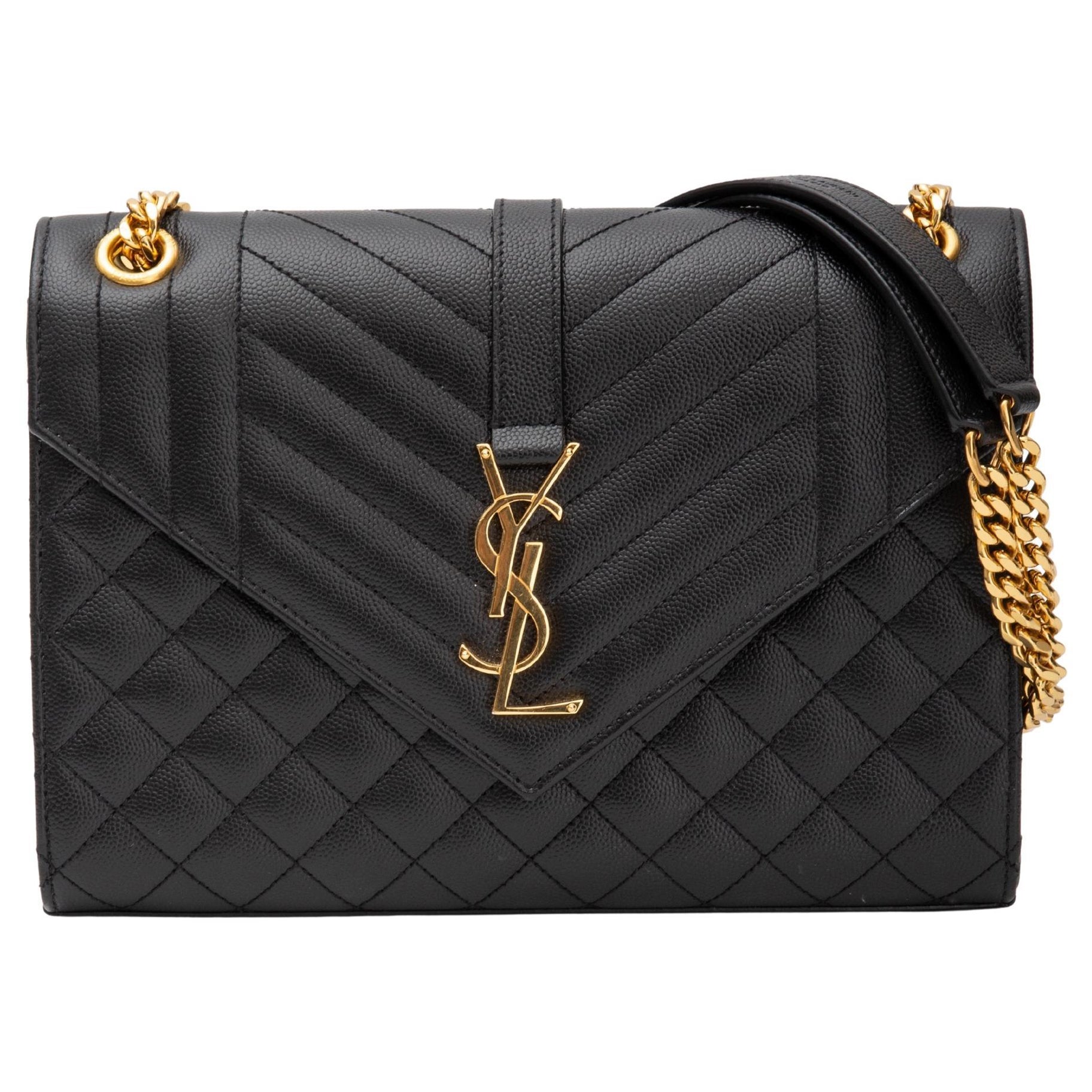Saint Laurent Blue Quilted Leather Monogram Envelope Shoulder Bag at