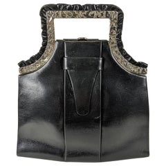 Art Deco Black Calf Top Handle Bag