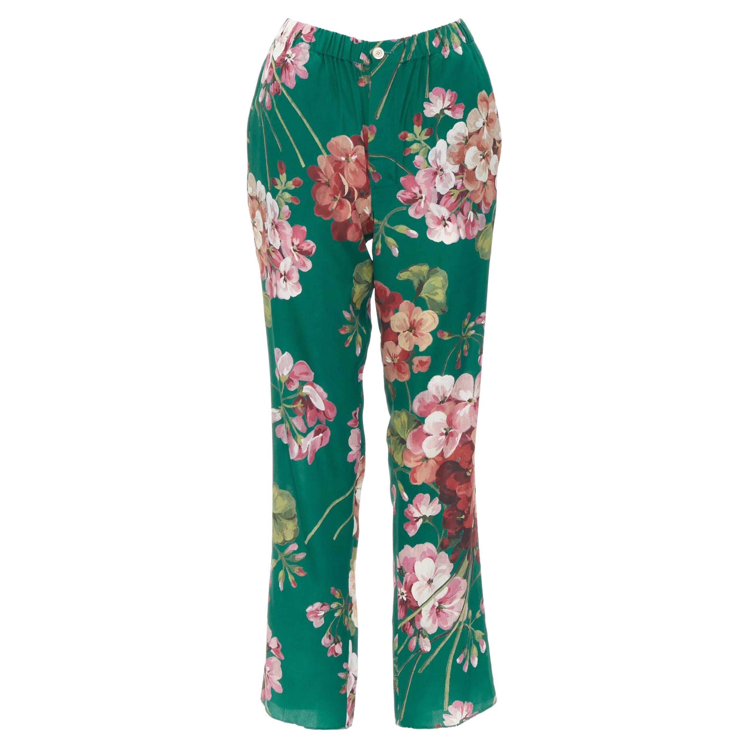 GUCCI 100% silk Blooms green pink floral print pajama pants IT36 XS For Sale
