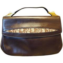 Vintage Christian Dior dark brown leather handbag with partial trotter jacquard. 8