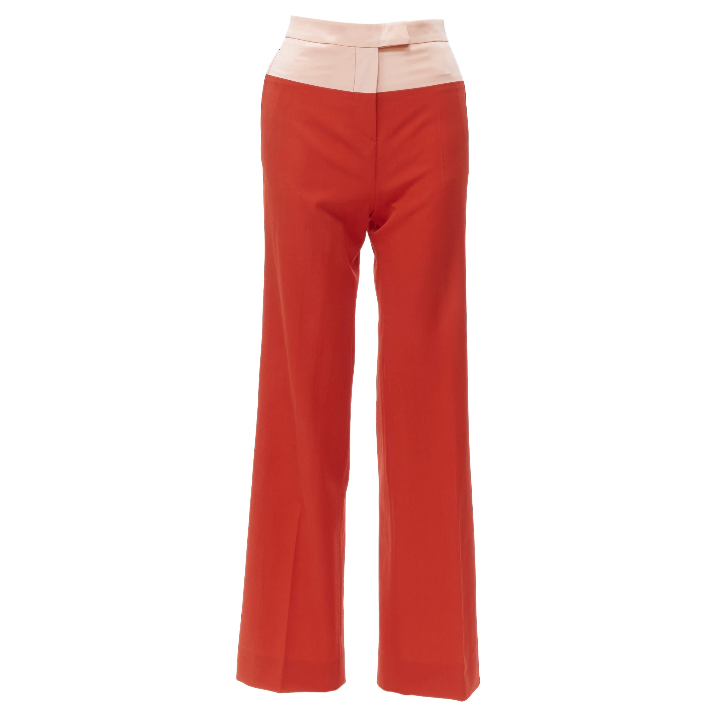 BOTTEGA VENETA 100% wool nude beige red colorblocked wide leg pants IT38 XS For Sale