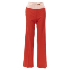 BOTTEGA VENETA - Pantalon large à empiècements rouge beige et beige, 100 % laine, taille IT 38 XS