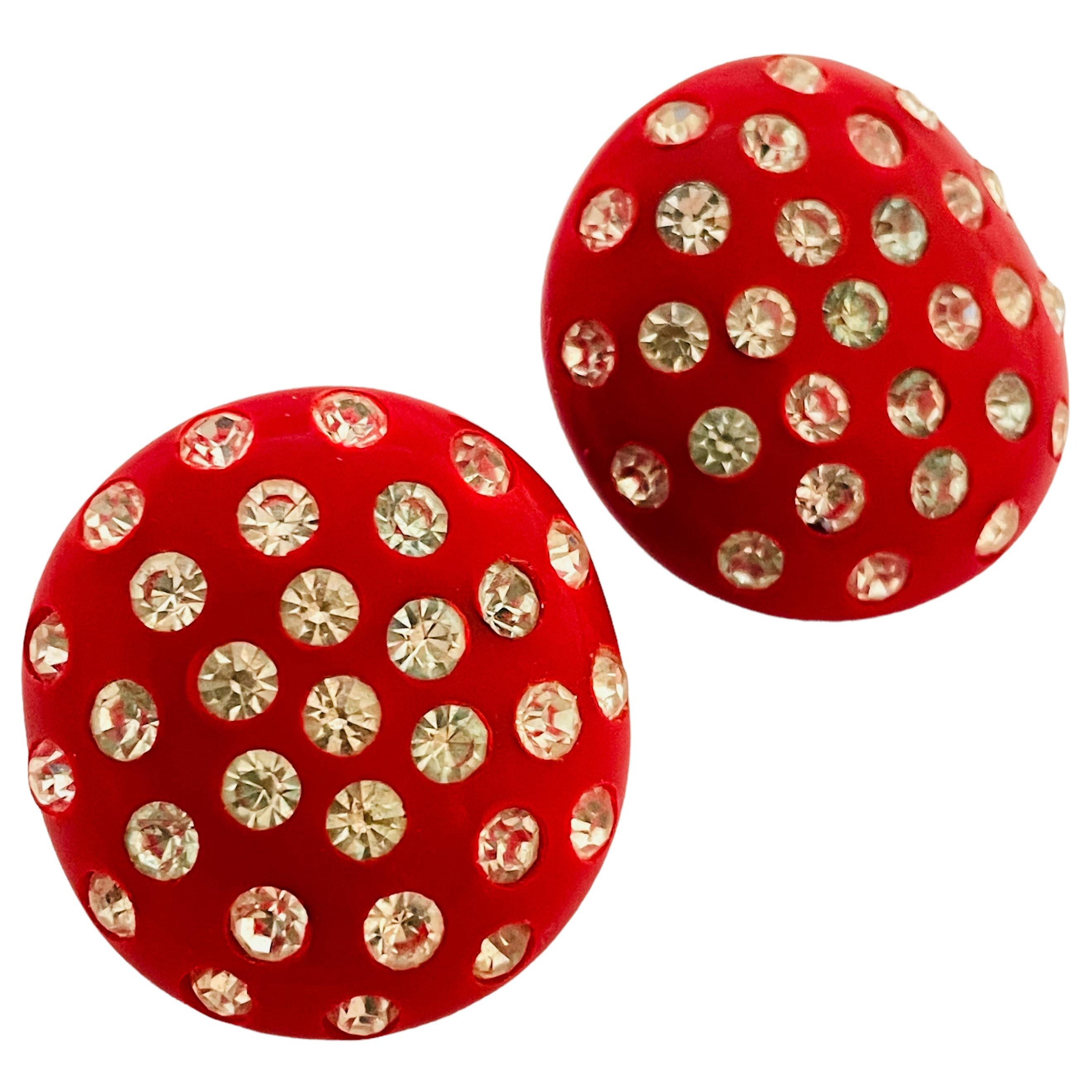 Vintage WEISS red lucite rhinestone designer clip on earrings