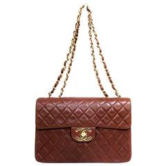  Vintage CHANEL brown lambs extra large, jumbo , classic 2.55 flap shoulder bag.