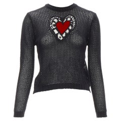 CHRISTIAN DIOR Niki De Saint Phalle Runway red heart crochet open knit sweater S