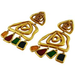 Christian Lacroix Vintage Massive Abstract Gold Tone Dangling Earrings Rare 6